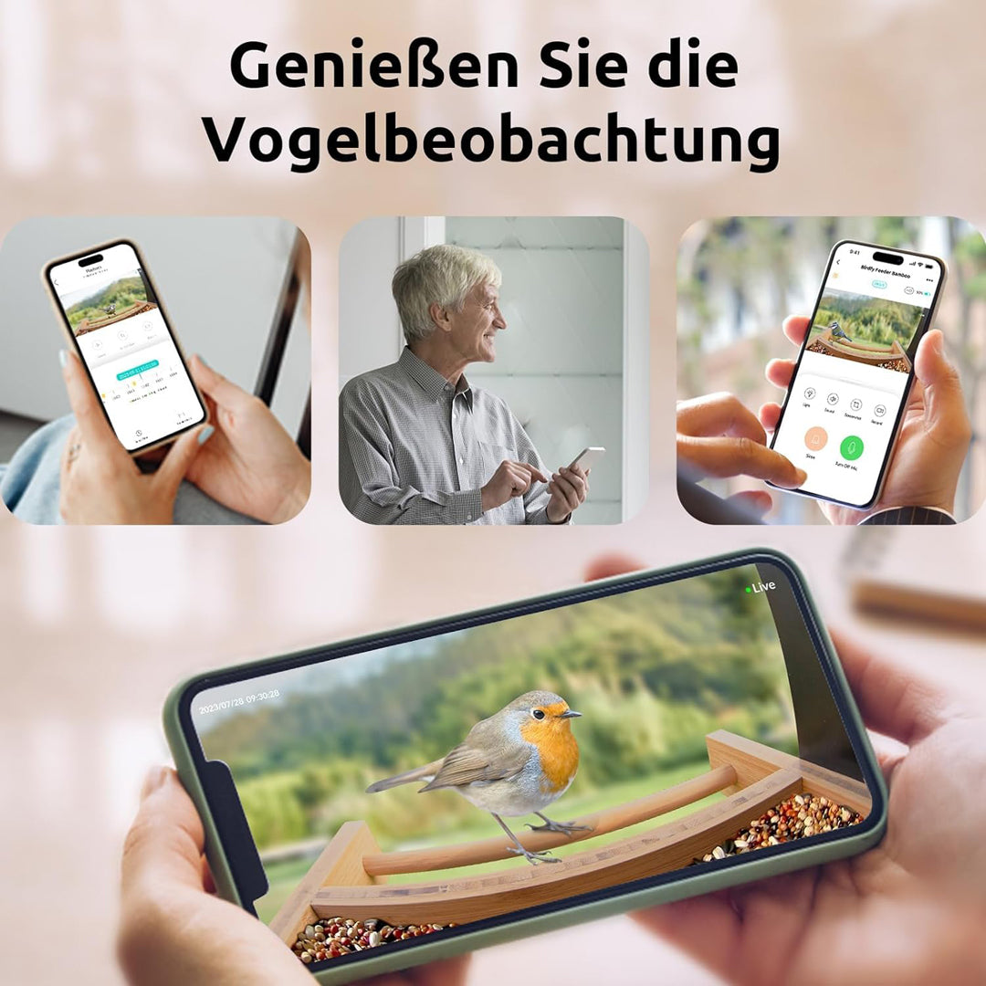 Birdfy Feeder Bamboo- Ökologischer Vogel-Fütterer mit Kamera