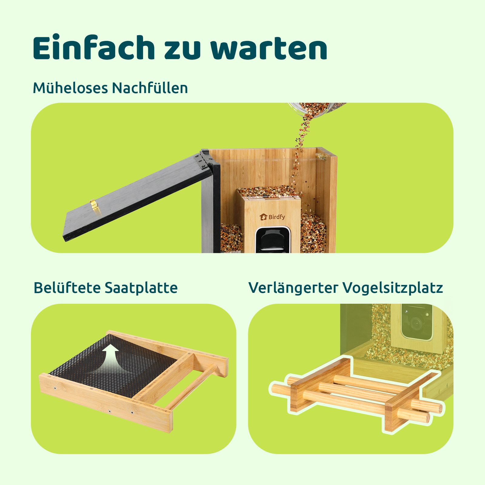 Birdfy Feeder Bamboo Mini - Ökologischer Vogel-Fütterer mit Kamera
