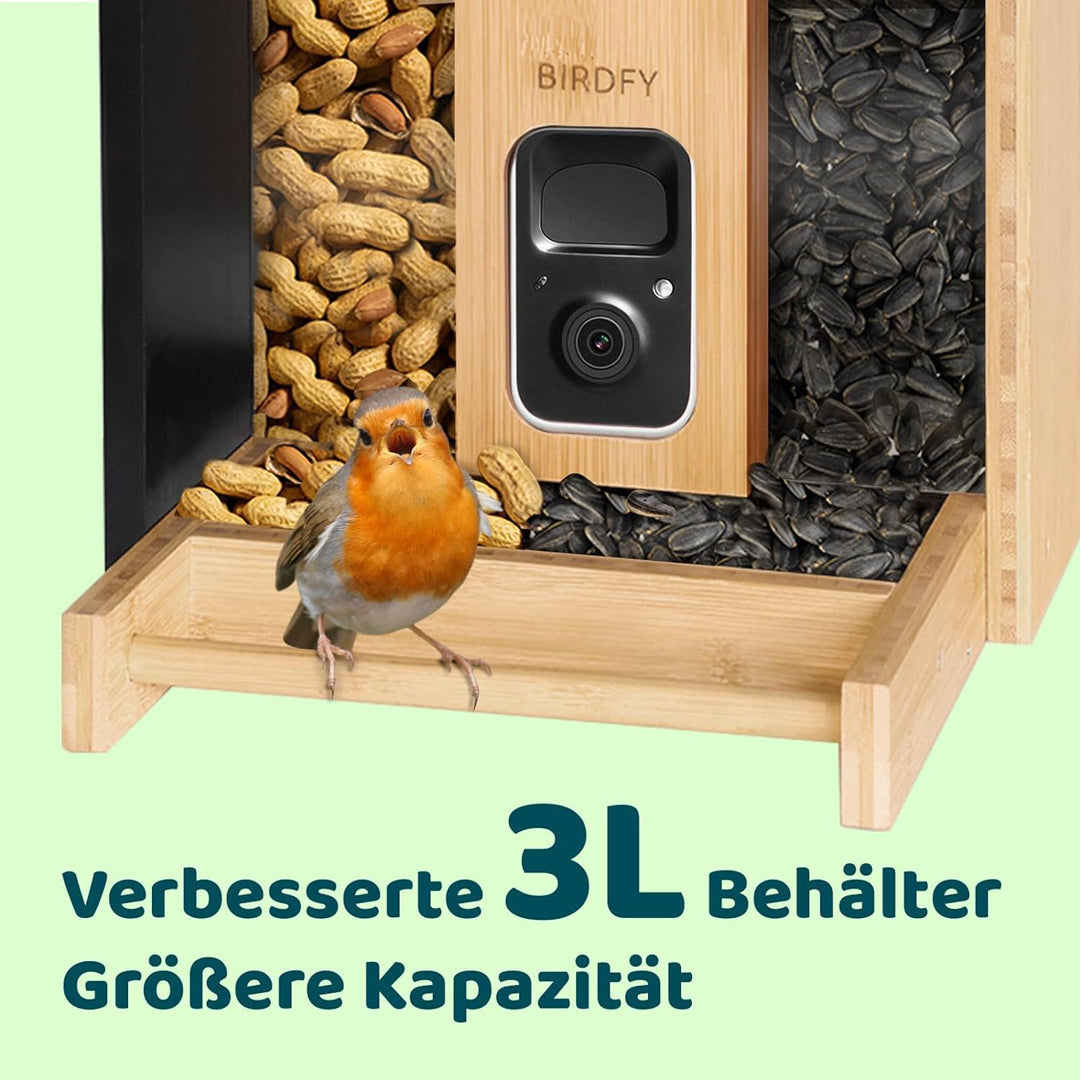 Birdfy Feeder Bamboo- Vogelfutterstation, mweltfreundlicher Bambus Vogelhaus mit Video Aufnehmen