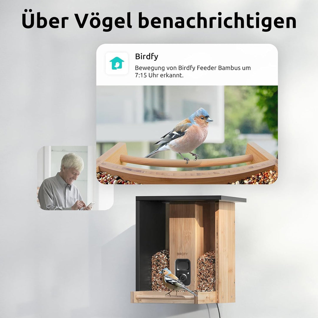 Birdfy Feeder Bamboo- Vogelfutterstation, mweltfreundlicher Bambus Vogelhaus mit Video Aufnehmen