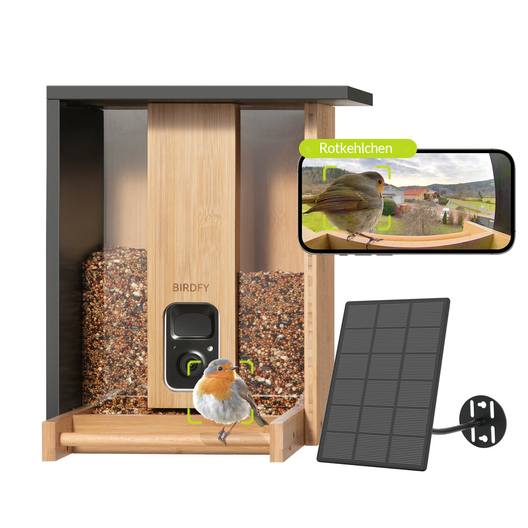 Birdfy Feeder Bamboo- Vogelfutterstation, mweltfreundlicher Bambus Vogelhaus mit Video Aufnehmen