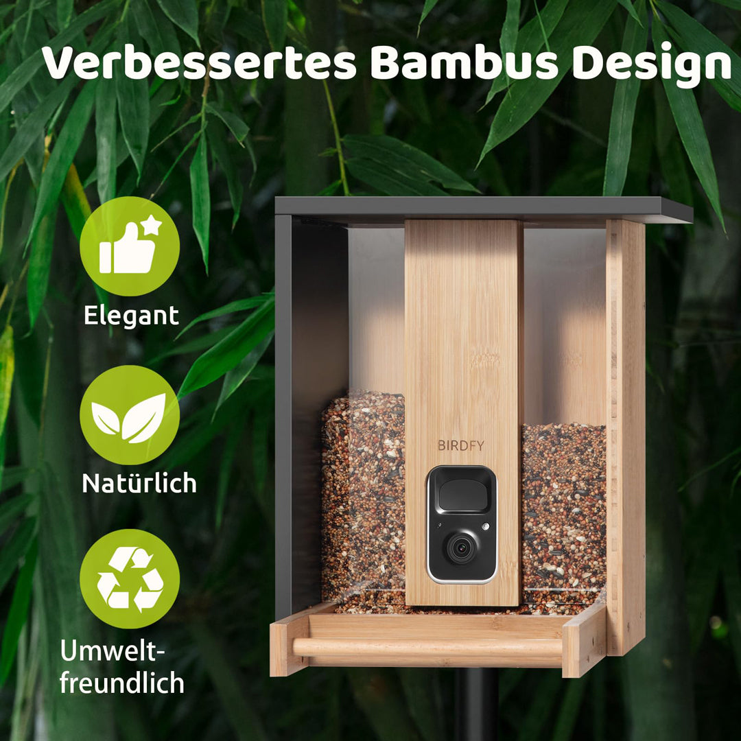 Birdfy Feeder Bamboo- Vogelfutterstation, mweltfreundlicher Bambus Vogelhaus mit Video Aufnehmen