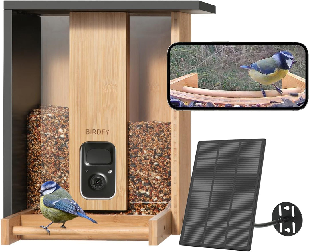 Birdfy Feeder Bamboo- Vogelfutterstation, mweltfreundlicher Bambus Vogelhaus mit Video Aufnehmen